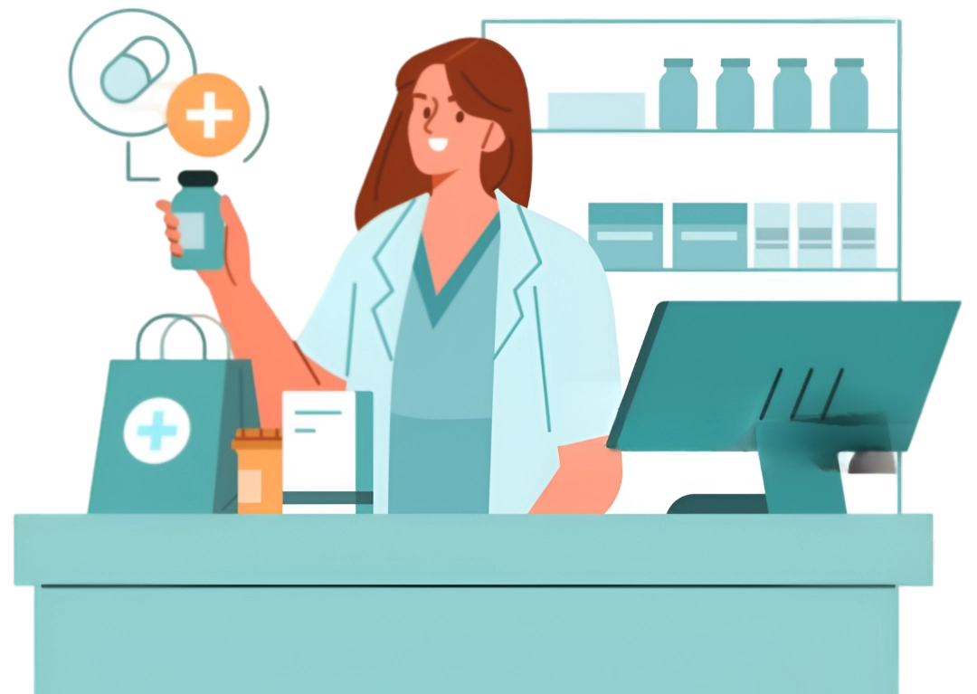 Ilustración de un mapa con una farmacia
